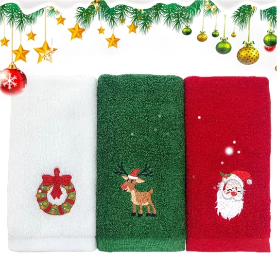 Set kerstkatoenen handdoeken met motief van de kerstman en een rendier, 32 × 45 cm - 1 stuk