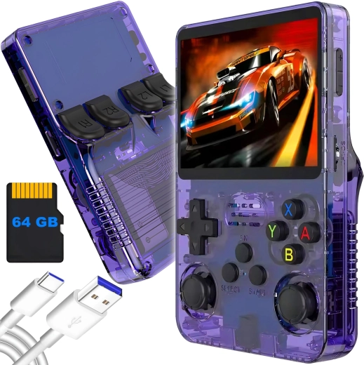 RENEW FORCE R36S draagbare retroconsole 64 GB ArkOS 2.0, paars