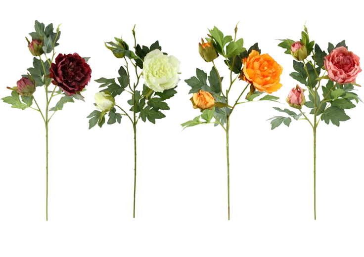 Kunstmatige pioenroostak met drie bloemen 66,5 cm, kleurenmix