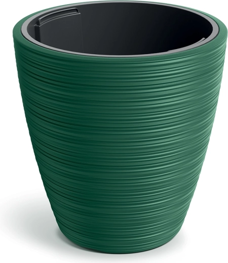 Kunststoffen bloempot Vena Round 39 cm donkergroen met inzet