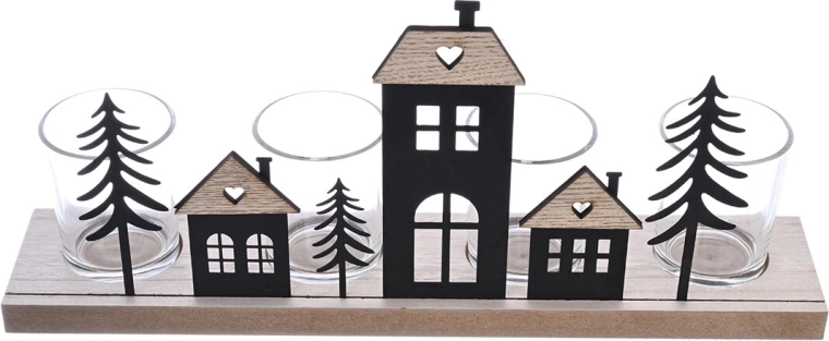 Adventskandelaar huisjes van hout en metaal 37 × 7 × 16 cm