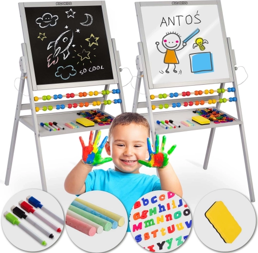 Magnetisch dubbelzijdig krijtbord voor kinderen RICOKIDS – grijs