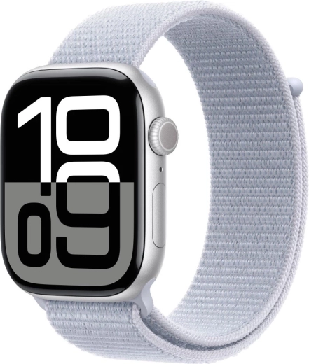Apple Watch Series 10 GPS 46 mm zilverkleurig aluminium met blauw sportbandje