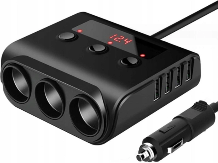 Splitter voor auto-aansteker 12–24 V met 3 stopcontacten en 4× USB (QC 3.0/USB-C PD) - 1 stuk