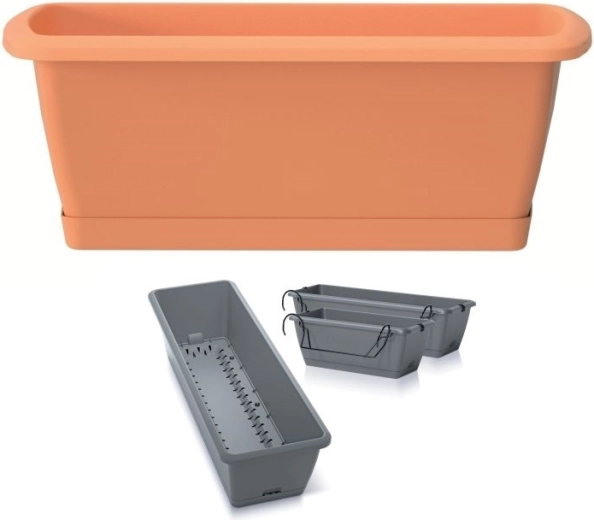 Balkonbak met zelfbewateringssysteem en houder Respana Easycare 59,3 cm terracotta