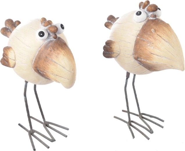 Decoratief vogeltje van keramiek en metaal beige (2 varianten)