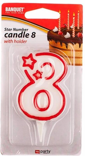 Verjaardagskaars cijfer 8 MY PARTY 7 × 4,5 cm