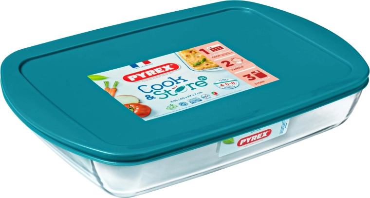 Pyrex glazen ovenschaal met deksel 4,9 l