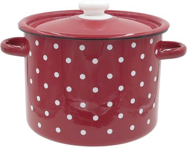 Geëmailleerde pan met deksel 3 l rood met witte stippen