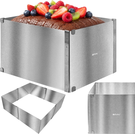 Ruhhy verstelbaar patisserieraam voor taarten en gebak van roestvrij staal 20–38 x 24–45 cm, hoogte 15 cm