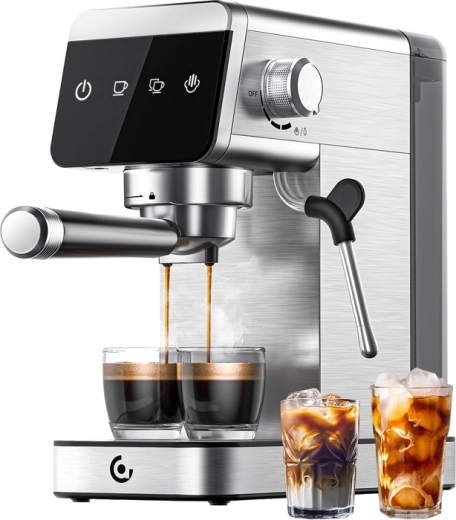 Amzchef piston-espressomachine met portafilter 20 bar, 1350 W, zilver