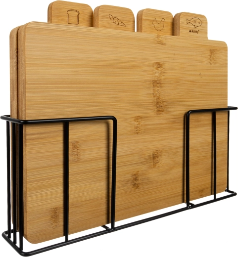 Ruhhy set bamboe snij- en serveerplanken met standaard (4 stuks)
