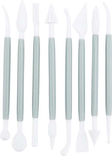 Plastic patisseriemodelleergereedschap voor het decoreren van taarten, 8 stuks, saliegroen