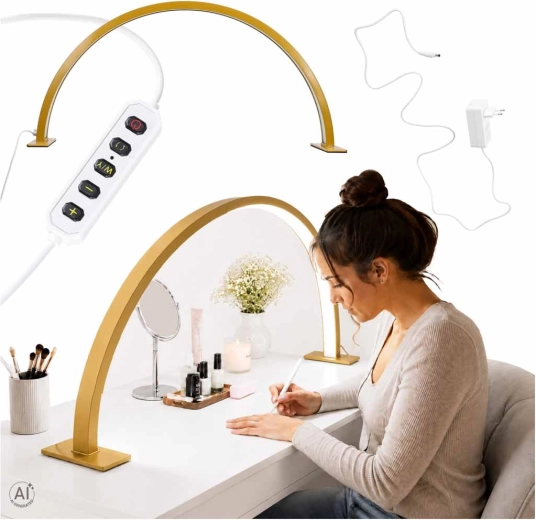 Gouden schaduwvrije LED cosmetische tafellamp in boogvorm voor manicure