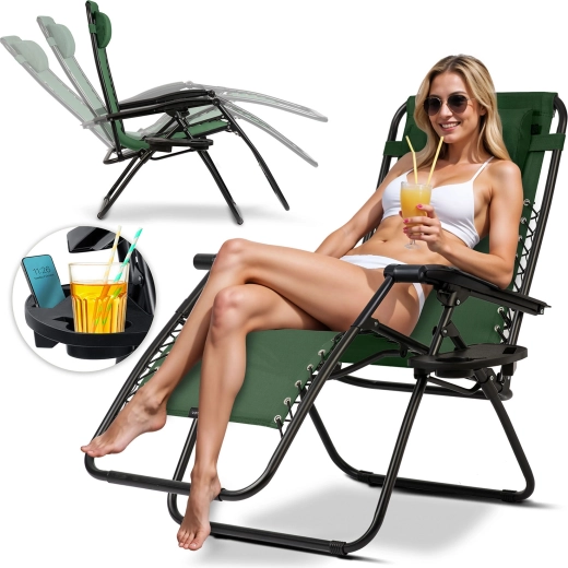 Opvouwbare tuin-gravitatie‑ligstoel met kussen Sofotel ChillWell, groen