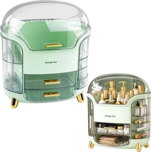 Grote cosmetica-organizer met lades en transparant deksel groen - 1 stuk