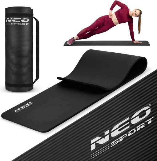 Neo Sport fitnessmat 183 × 60 cm, extra dik, zwart