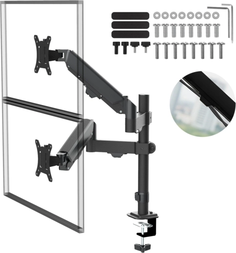 Dubbele monitorarm 17–32" met kantelbare armen en gasveer