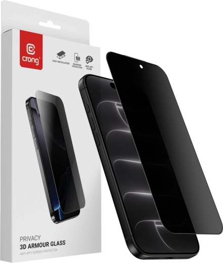 Privacy 3D Armour Glass gehard beschermglas voor iPhone 18 Pro