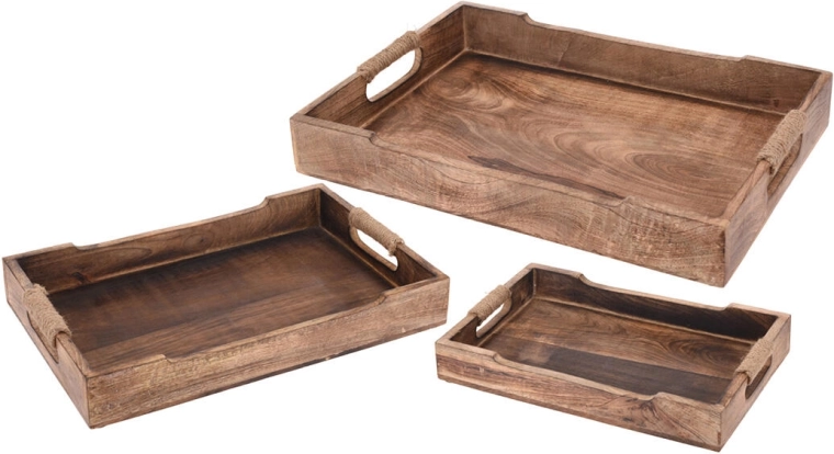 Houten dienblad van mangohout met touwhandvatten 31 × 20 × 4,5 cm