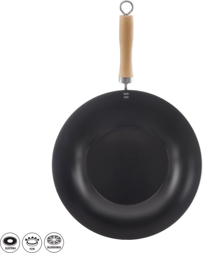 Wokpan 30 cm met houten handvat