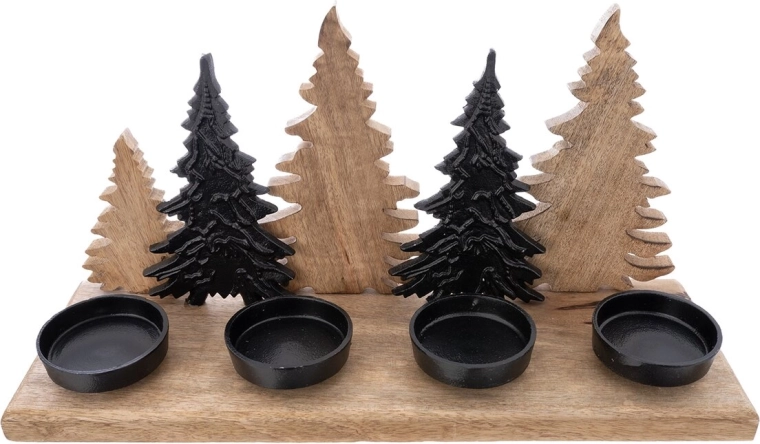Adventskandelaar Mango hout en metaal – bomen
