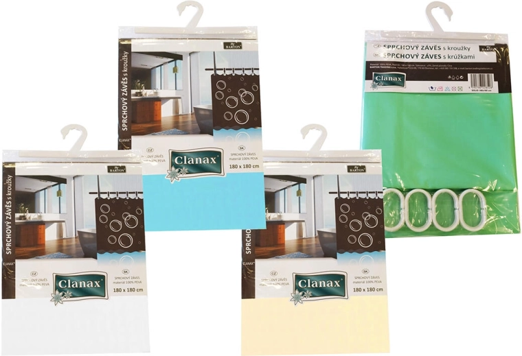 Douchergordijn SOLID 180 × 180 cm van PEVA met 12 haken, mix kleuren