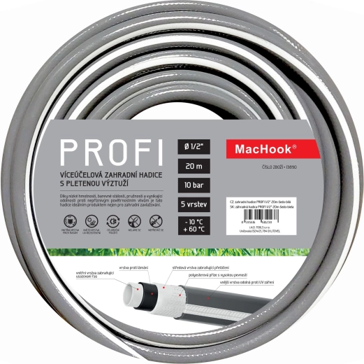 Tuinwaterslang Profi 1/2" 20 m grijs-wit