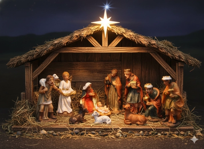 Set van 11 kerststalfiguren, 5,5 cm – handgeschilderde polyresin