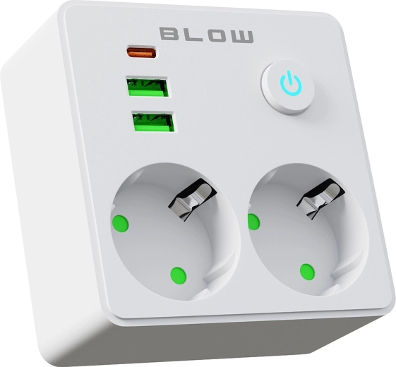 BLOW stekkerdoosadapter met 2 stopcontacten, 2× USB en USB‑C, wit