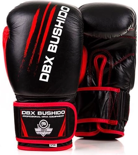 DBX Bushido bokshandschoenen van leer, zwart‑rood