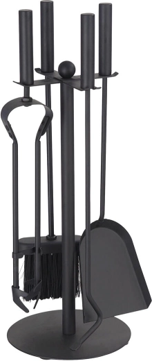 Haardgereedschap met standaard 49 cm, zwarte staal, 4-delige set