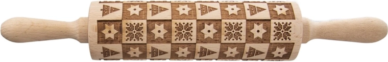 Houten decoratieve deegroller met kerstmotief
