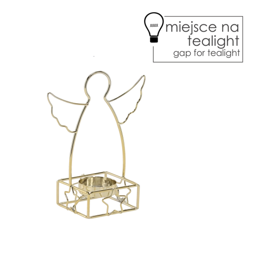 Gouden metalen kandelaar in de vorm van een engel voor theelichtje