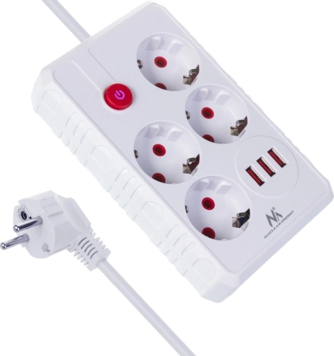 Maclean verlengstekkerdoos met 4 stopcontacten en 3× USB, 3 m, wit - 1 stuk