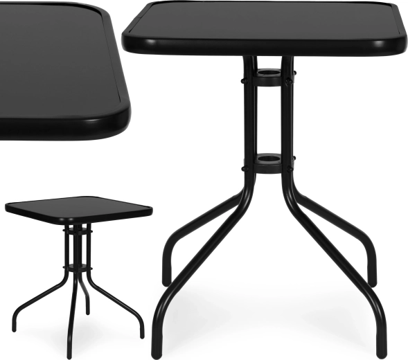 Vierkante tuintafel 60 cm van gehard glas, zwart MultiGarden