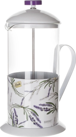 Glazen theepot Lavender 1 l met plastic zeef, wit