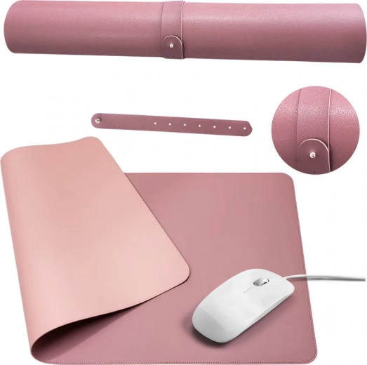 Dubbelzijdige leatherette-onderlegger voor toetsenbord en muis 80 × 40 cm – roze