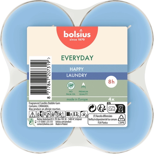 Maxi-theelichtjes Happy Laundry, set van 4 stuks