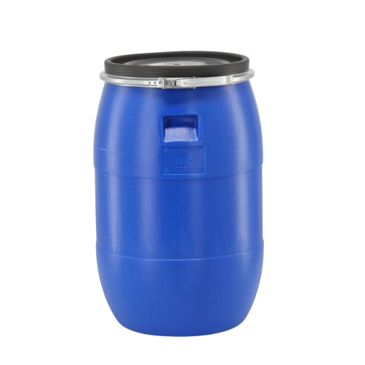 Kunststof vat 85 l met metalen klem, blauw