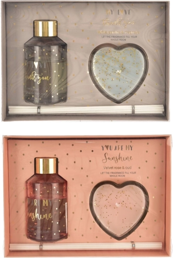 Geschenkset diffuser en kaars met hartmotief