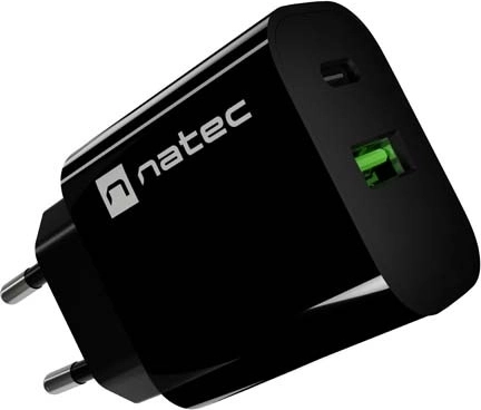 Natec Ribera netlader 20 W, USB-A + USB-C, zwart