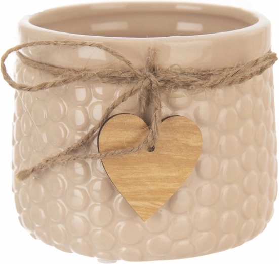 Decoratieve bloempot van keramiek en hout, beige, 9 × 9 × 11 cm
