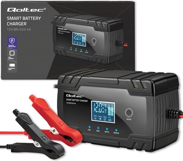 intelligente acculader 12V/24V met lcd en reparatiefunctie – Qoltec