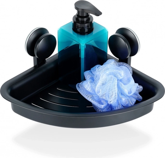 Hoekdoucheplank met zuignappen, zwart 28 × 22 × 12 cm