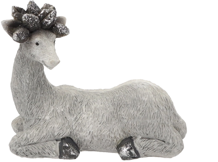 Grijze liggende rendierfiguur 17,5 × 8,5 × 15 cm