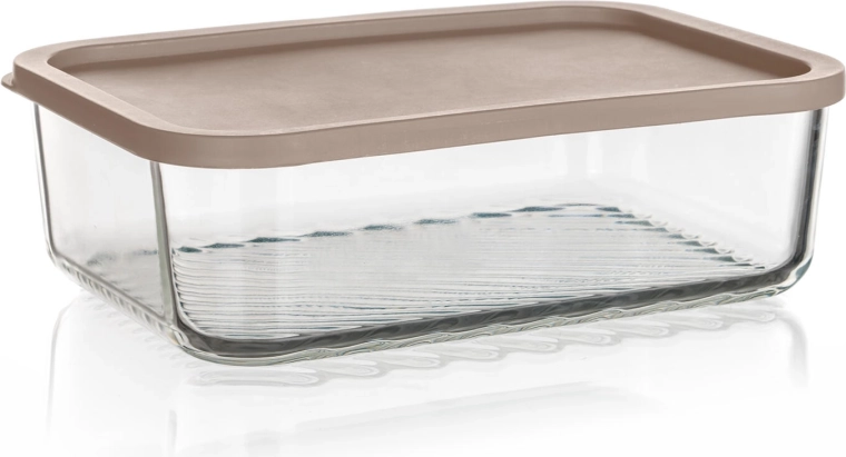 Glazen voedselcontainer WAVE 1,55 l met luchtdicht latte deksel