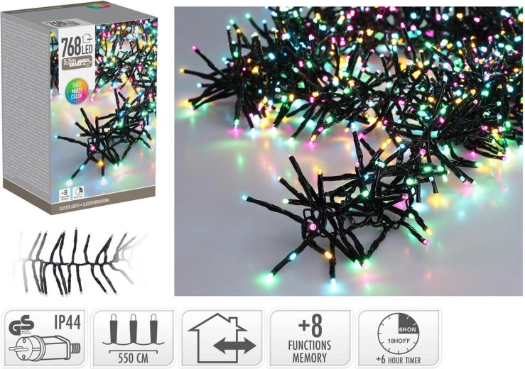Kerst LED-lichtsnoer 5,6 m, 768 diodes, regenboogkleuren, 8 functies met timer, voor binnen en buiten