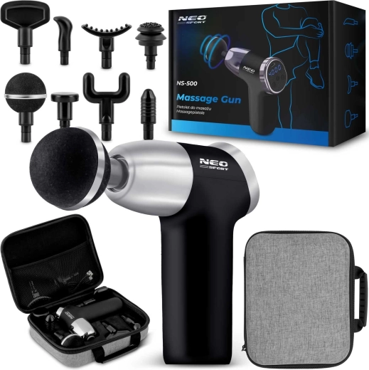 NEO Sport NS-500 massagepistool met 8 opzetstukken, zwart