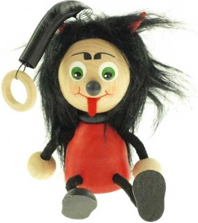 Duiveltje op een veer – houten hangfiguur